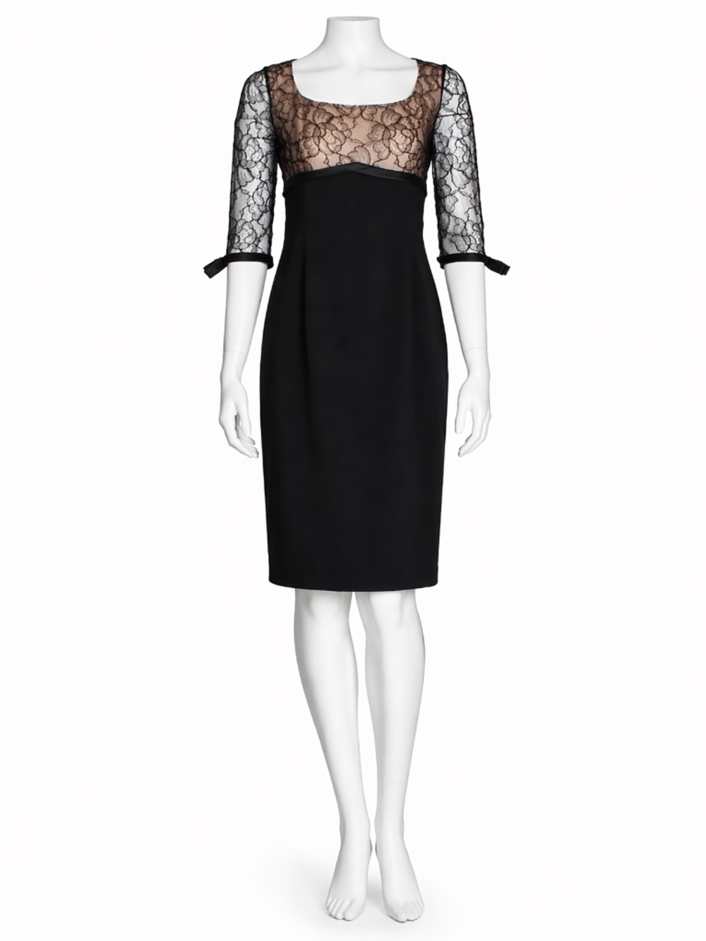 Travilla Cocktail Dress Illusion Lace Bodice Silk Ribbon Trim Size S Vintage 60s